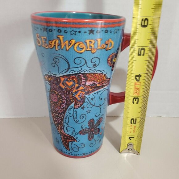 Seaworld Dolphin Ceramic Coffee Mug 16oz Blue Red butterfly star artistic design - Picture 8 of 11